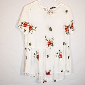 White blouse with flowery prints!